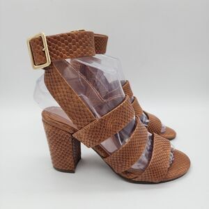 Vionic Perk Blaire Chunky Heel Sandals Size 5 Brown Snake Print Strappy Open